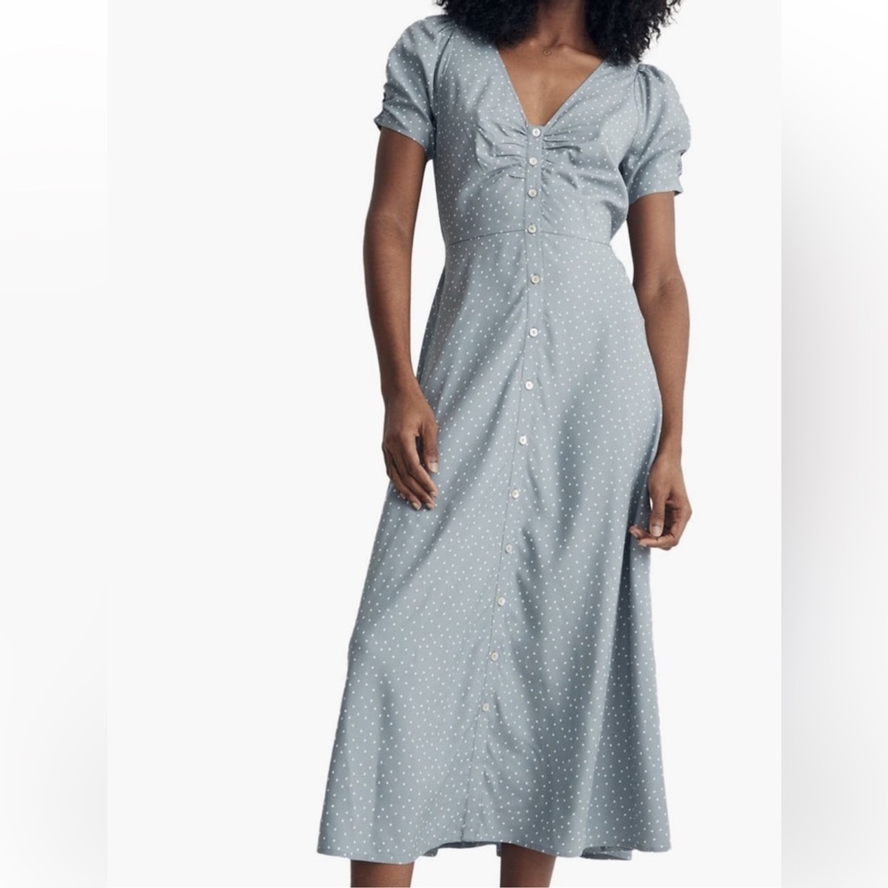 Madewell Leedra Polka Dot Midi Dress Cottagecore Romantic Button Front Size 0